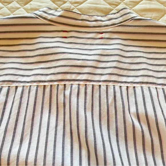 XiRENA White Black Pink Striped Rolled Cuff Short Sleeve Top Medium - Picture 12 of 12